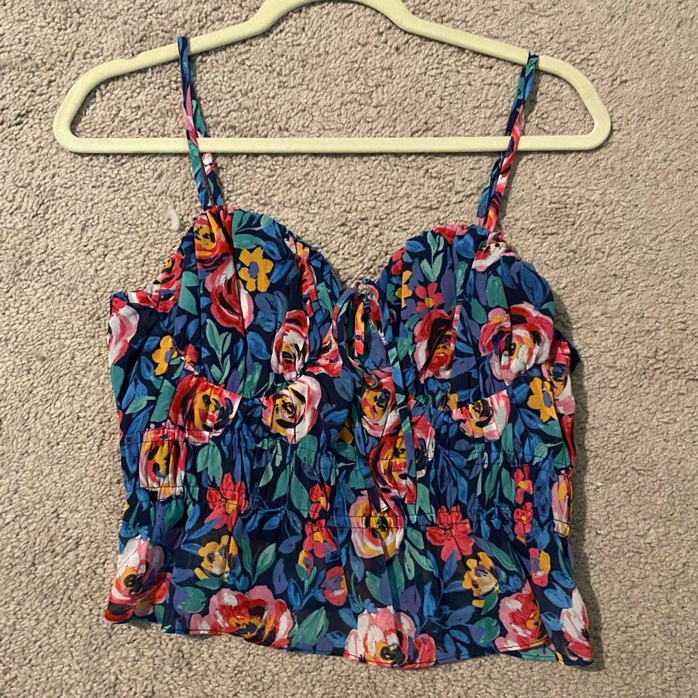 Lovers + Friends Floral Front Tie Sweetheart Crop Top